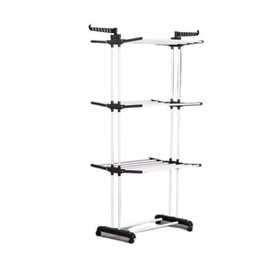 Imagem de Varal Retrátil de Chão Vertical - Suporte Resistente com Abas Dobráveis para Roupas(Preto)