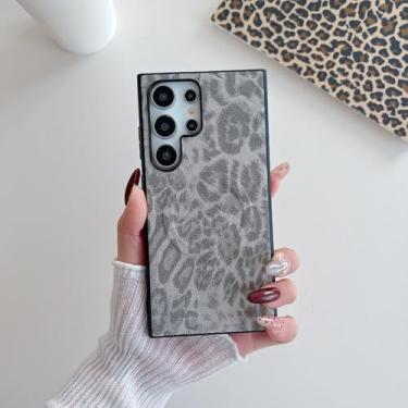 Imagem de YOGISU Capa de couro TPU com estampa de leopardo retrô para Samsung S25Plus (para Samsung S25Plus/cinza)