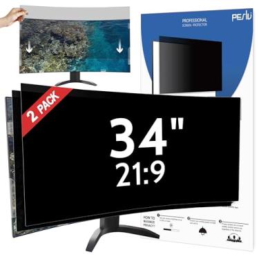 Imagem de Pacote com 2, tela de privacidade de computador 21:9 de 34 polegadas para monitor curvo, protetor ocular removível antibrilho de luz azul de 86 cm, filtro privado de segurança de desktop blackout,