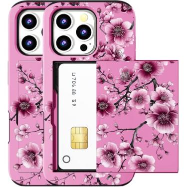 Imagem de MUQR Capa compatível com iPhone 16 Pro com suporte de cartão fofo - Design Kawaii, proteção contra quedas de nível militar, capa carteira robusta para mulheres (flor de cerejeira rosa)