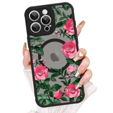Imagem de AIGOMARA Capa para iPhone 13 Pro, compatível com MagSafe, linda estampa de flor rosa com capa de telefone fosca semitransparente para mulher Gilrs TPU macio e PC capa protetora traseira fina para