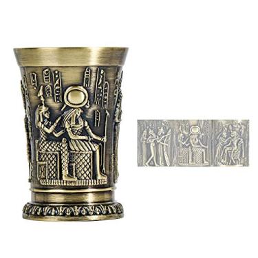 Imagem de Copo de shot, copo de metal egípcio vintage de 31,2 g, copo de vinho criativo com estampa de deus do sol, usado para tequila-vodka-brandy-whisky-rum-vodka-sake