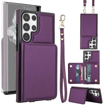 Imagem de Asuwish Capa de celular para Samsung Galaxy S23 Ultra 5G com protetor de tela de vidro temperado, alça de pulso com bloqueio de RFID, suporte para cartão S23Ultra 23S S 23 23Ultra 17.3 cm feminino