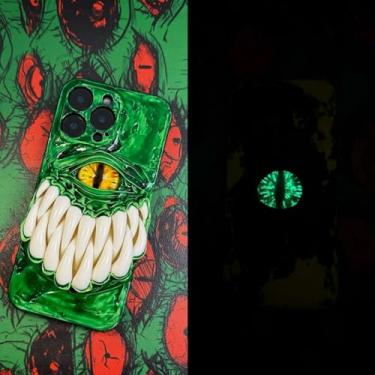 Imagem de Unitvbba Capa de telefone gótica 3D feita à mão com olho de monstro – Ajuste personalizado para todos os modelos de telefone – Exclusivo para fãs de terror, cosplay, amantes da estética escura (verde