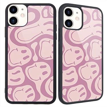 Imagem de MAYCARI Compatível com iPhone 11 Capa Pink Smile para crianças e mulheres, capa traseira rígida com design de padrão retrô dos anos 70 Capa protetora de pára-choques TPU macio para iPhone 11