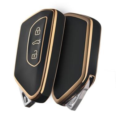 Imagem de ELOHEI Capa de chave para Volkswagen, capa de chave de carro TPU compatível com VW Golf 8, ID3, ID4, GTI, GTE, Seat Leon MK4, Tarraco, Ateca e Skoda Octavia (borda dourada preta)