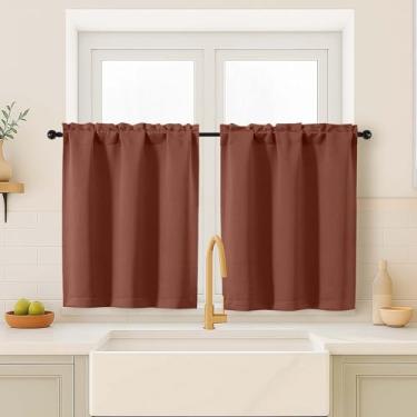 Imagem de OVZME Cortinas de cozinha para tratamento de janelas pequenas, cortinas curtas de café com filtragem de luz sobre a pia, cortina de meia janela para quarto de banheiro, bolso de varão, 5 x 102 cm L x