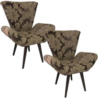 Imagem de Kit Duas Poltronas Decorativa Elegance 82 Marrom com Bege - Sua Casa D