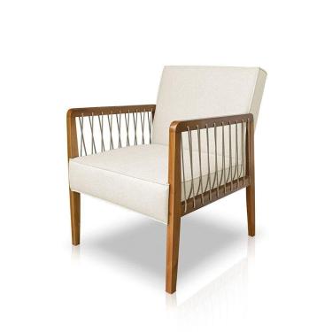 Imagem de Poltrona Decorativa Haia Linho Com Base Madeira Maciça SSX Multicoisas Natural