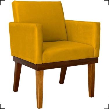 Imagem de Poltrona Decorativa Para Sala Recepção Consultório Escritório Base Em Madeira Divine Suede
