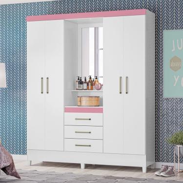 Imagem de Guarda Roupa Roupeiro Capelinha 04 Portas Pérsia Branco Rosa Flex Demóbile