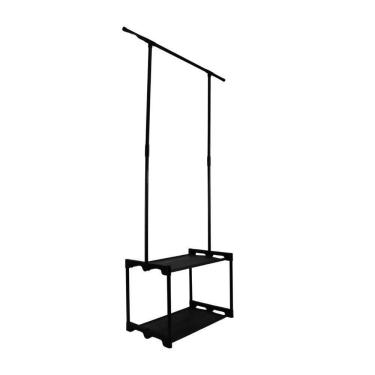 Imagem de Cabideiro Arara De Roupa 2 Prateleiras Sapateira Organizador Varal Guarda Roupa Loja Quarto Luxo