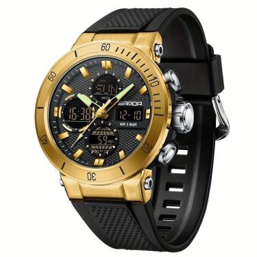 Imagem de Relógio De Pulso Esportivo Masculino De Moda Com Display Duplo, Alarme Preto Dourado