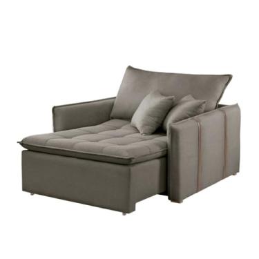 Imagem de Poltrona Cama 110cm - Estrutura em Eucalipto + Veludo Bege/Escuro - Confortável e Estilosa