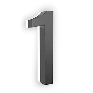 Imagem de LN LUMANUMBERS Número de endereço flutuante com LED retroiluminado em aço de 12,7 cm, visual moderno em alta escala, números de casa iluminados, 1, preto, números de endereço iluminados