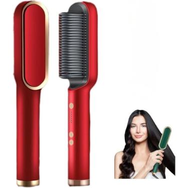 Imagem de Escova alisadora de cabelos 5 em 1 - Alisa, hidrata, modela, alinha e antifrizz (Vermelho)