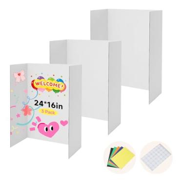 Imagem de EARTHSON Pacote com 3 quadros de apresentação de três dobras, quadro de pôster portátil de 61 x 40 cm, quadro de exibição ondulado branco para escola, projetos de negócios, exibições de eventos