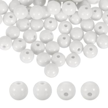 Imagem de HARFINGTON 100 contas redondas de acrílico branco 10 mm de diâmetro 1,9 mm furo de resina plástica bolas lisas contas soltas para fazer joias, pulseiras, colar, brincos, faça você mesmo