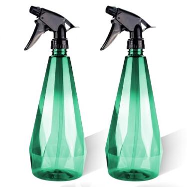 Imagem de VRSCPUMG Pacote com 2 frascos de spray de plástico verde - 945 ml - pulverizador recarregável para limpeza, jardinagem, plantio - bocal ajustável à prova de vazamento - óleos, vinagre, seguro para