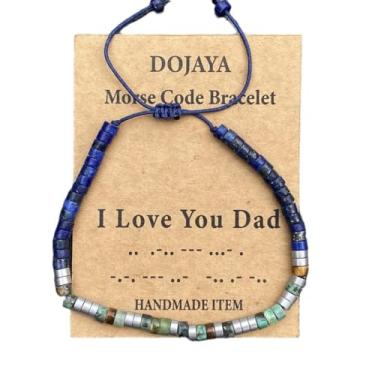 Imagem de DOJAYA Pulseira ajustável com código Morse I Love You Dad, lápis-lazúli de 2 x 4 mm com contas étnicas boêmias turquesa africanas, presente para o pai, joia personalizada para o dia dos pais, Medium