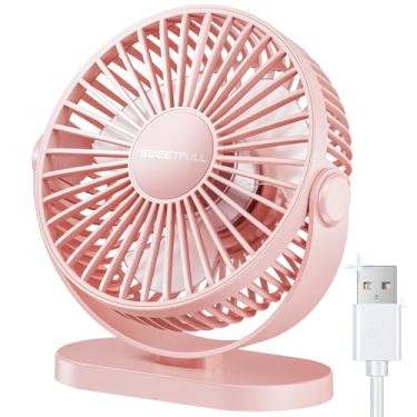 Imagem de SWEETFULL Ventilador de mesa USB pequeno silencioso - Mini ventilador portátil pessoal de 3 velocidades, rotação de 360° ajustável, dispositivos de resfriamento de mesa de escritório de 5,5 polegadas