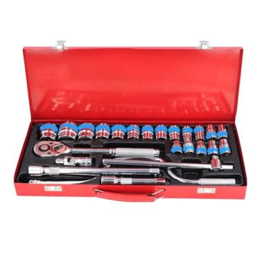 Imagem de 24PCS Socket Ratchet Wrench Set 1/2 Inch Drive Metric Socket Set 8 32MM Kit Profissional Auto Repair Tool com Design Ergonômico Totalmente Polido Superfície Croma para Garagem