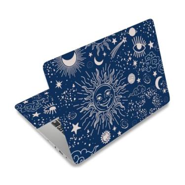 Imagem de PLIGREAT Adesivo decalque para laptop sol e lua, capa para laptop azul para laptops de 30.5 cm, 33.0 cm, 33.8 cm, 35.6 cm, 38.1 cm, 38.1 cm, universal, removível, vinil, protetor artístico, netbook