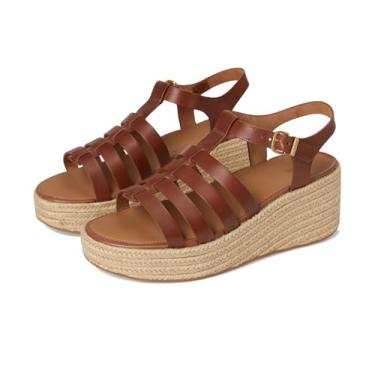 Imagem de FitFlop Plataforma feminina Espadr. Sandálias de couro estilo pescador, Bronzeado profundo, 40