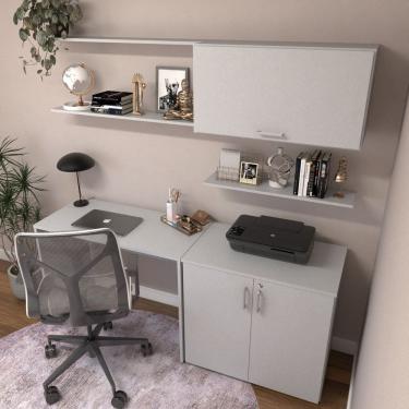 Imagem de Escrivaninha com Armário Baixo e Aéreo com Chave 200cm Modular Kitcubos Cinza