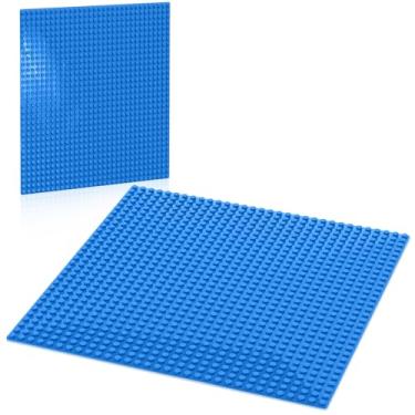 Imagem de Pokiiulk Classic Baseplates Building Plates, 2 Pack Large 10" x 10" Building Bricks, Compatible with All Major Brands and Activity Table, Perfect STEM Gift for Builders Age 3+ (Blue)