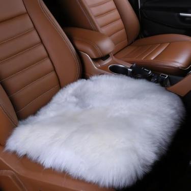 Imagem de Gracefur Capas de assento de carro de pele de carneiro genuína – almofadas frontais longas de lã, ajuste universal SUV/caminhão/cadeira de escritório, antiderrapante e segura para airbag (branca)