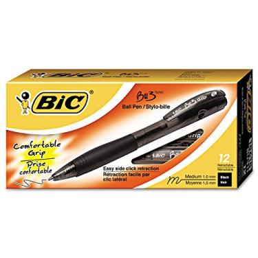Imagem de BIC BU311BK BU3 caneta esferográfica retrátil, ousada, 1,0 mm, preta, dúzia