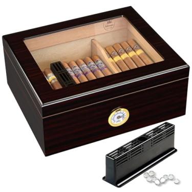 Imagem de Slege Umidor de charuto, caixa de charutos para charutos cubanos, umidificador com tampa de vidro, caixa de cedro espanhol, umidificador, divisor, higrômetro, presente masculino, acessórios para