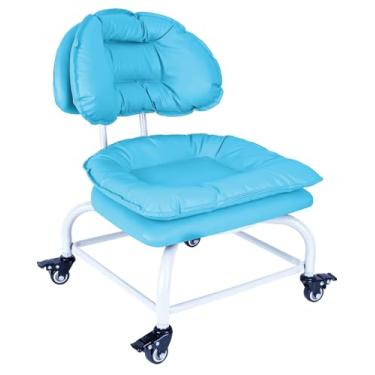 Imagem de Banqueta com rodinhas de encosto com freios VAPAA TAIDE banquinho resistente com rodas para escritório em casa, mecânico, garagem, limpeza de pisos, loja azul