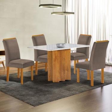 Imagem de Mesa de Jantar 4 Lugares Lorena com Vidro Cinamomo/Off White/Bege Escu