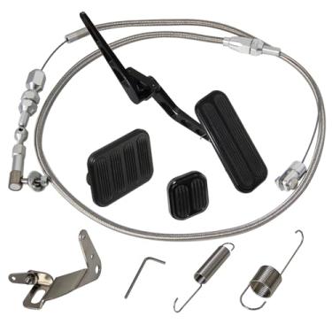 Imagem de PKSABB Pedal de gás de alumínio billet com freio e embreagem preto, kit de mola de suporte de cabo do acelerador de 91 cm