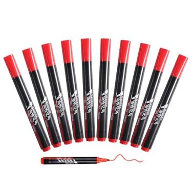 Imagem de GZBABY Marcadores permanentes, 10 peças, caneta marcador impermeável para plástico, madeira, pedra, metal, superfície de vidro (vermelho)