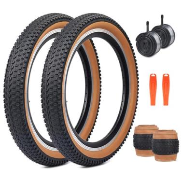 Imagem de ZUKKA Pneu de bicicleta 20 x 2,125 pneu de bicicleta pacote com 2 pneus de substituição dobrável para mountain bike MTB, crianças (marrom, 20 x 2,125/2 pneus + 2 tubos + 2 alavancas)