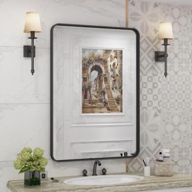 Imagem de Espelho CHARMOR com moldura de metal preto 56x76 cm antiferrugem