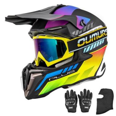 Imagem de Capacete de motocicleta Oumurs Dual Visor Adult Black XXL + Accessorie