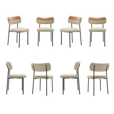 Imagem de Cadeiras de Jantar Base Ferro Nile kit 8 PU Caramelo/Linho A08 - D'Ros