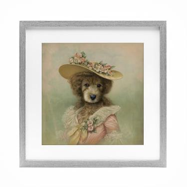 Imagem de Stupell Industries Cão feminino vintage com chapéu impressão emoldurada cinza design sob vidro por Brett Blumenthal, 40,6 x 40,6 cm