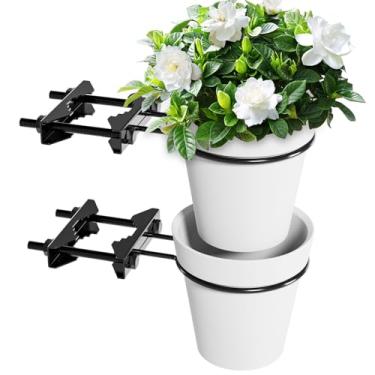 Imagem de Teadokly Cestas suspensas de 12 cm para plantas, vasos de deck para trilhos, cabide de metal montado na parede para varandas, terraços, grades e plantas internas e externas