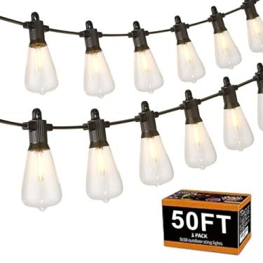Imagem de ZOTOYI Cordão de luzes ao ar livre, luzes de pátio de 1,8 m com 27 lâmpadas Edison vintage (2 sobressalentes), ST38 Luz de suspensão externa impermeável para quintal, bistrô, café, gazebo, decoração
