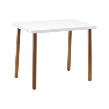 Imagem de Mesa Lateral/Centro Lunna Pés em Madeira Maciça - Amêndoa/Branco