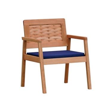 Imagem de Poltrona Garden Madeira Maciça Assento Estofado Encosto Trançado Madeira - Natural - Acquablock Azul
