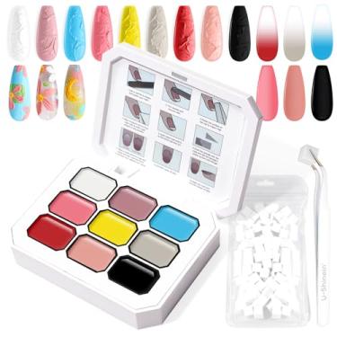 Imagem de U-Shinein Gel de pintura gradiente, gel ombré, 9 cores, efeito de escultura 3D, preto e branco, rosa nude, esponja para pigmento, unhas de aura, manicure francesa, imersão UV, inspiração artística