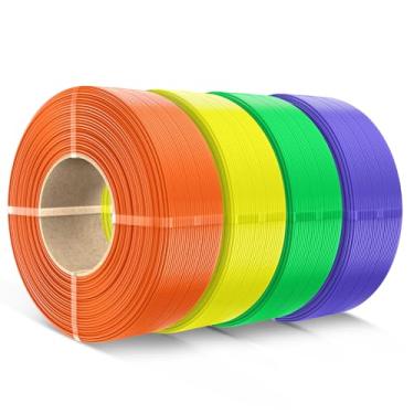 Imagem de SUNLU Filamento PLA refil de 1,75 mm, refil de filamento de impressora 3D PLA adequado para filamento de laboratório de bambu e carretéis SUNLU reutilizáveis, 1 kg por carretel, pacote com 4, laranja