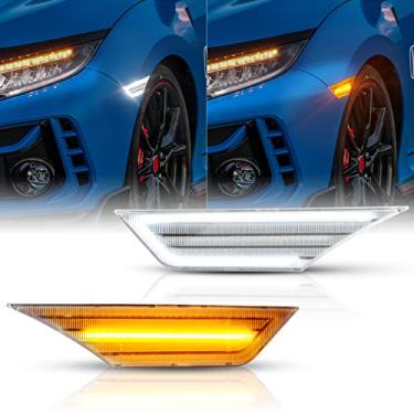 Imagem de GemPro Luzes de LED Switchback para 2016-2021 Honda Civic Gen Civic Branco Âmbar Refletor de seta dianteiro, lente transparente