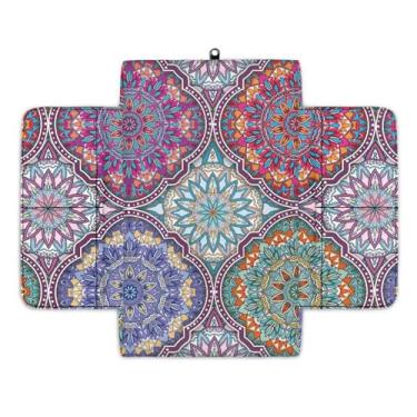 Imagem de DBBXHZJY Capa de console central Art Mandala, capa de apoio de braço automotivo com sacos de armazenamento, almofada universal para apoio de braço de carros, protetor de acessórios interiores de